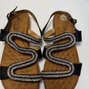 Black Sandals with Rhinestone Detailing